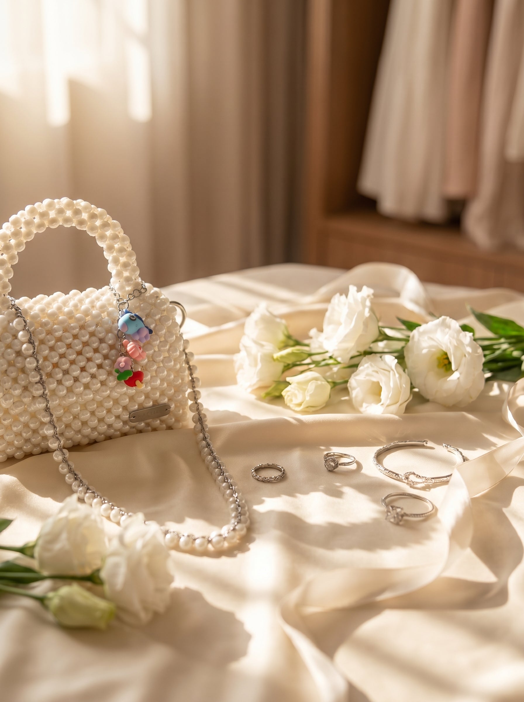 🌸 Ivory Muse Mini – Handmade Pearl Bead Bag