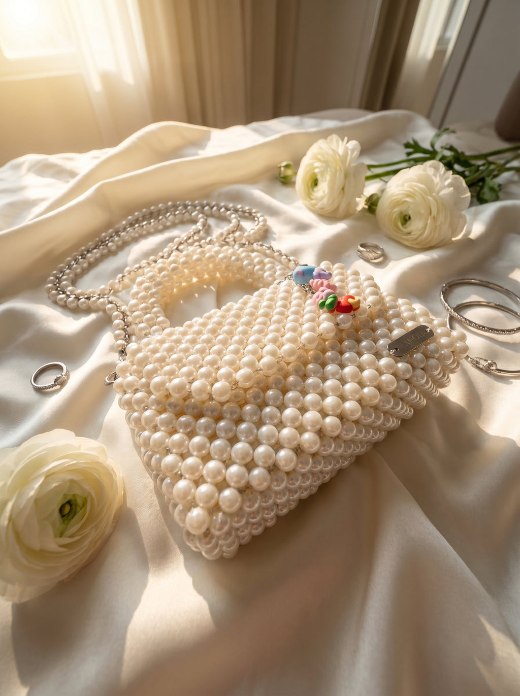 🌸 Ivory Muse Mini – Handmade Pearl Bead Bag