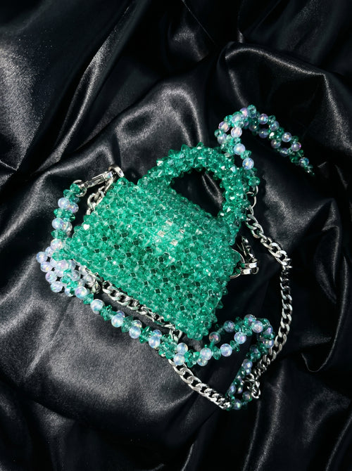 🌸 Emerald Aura Mini – Handmade Green Crystal Bag