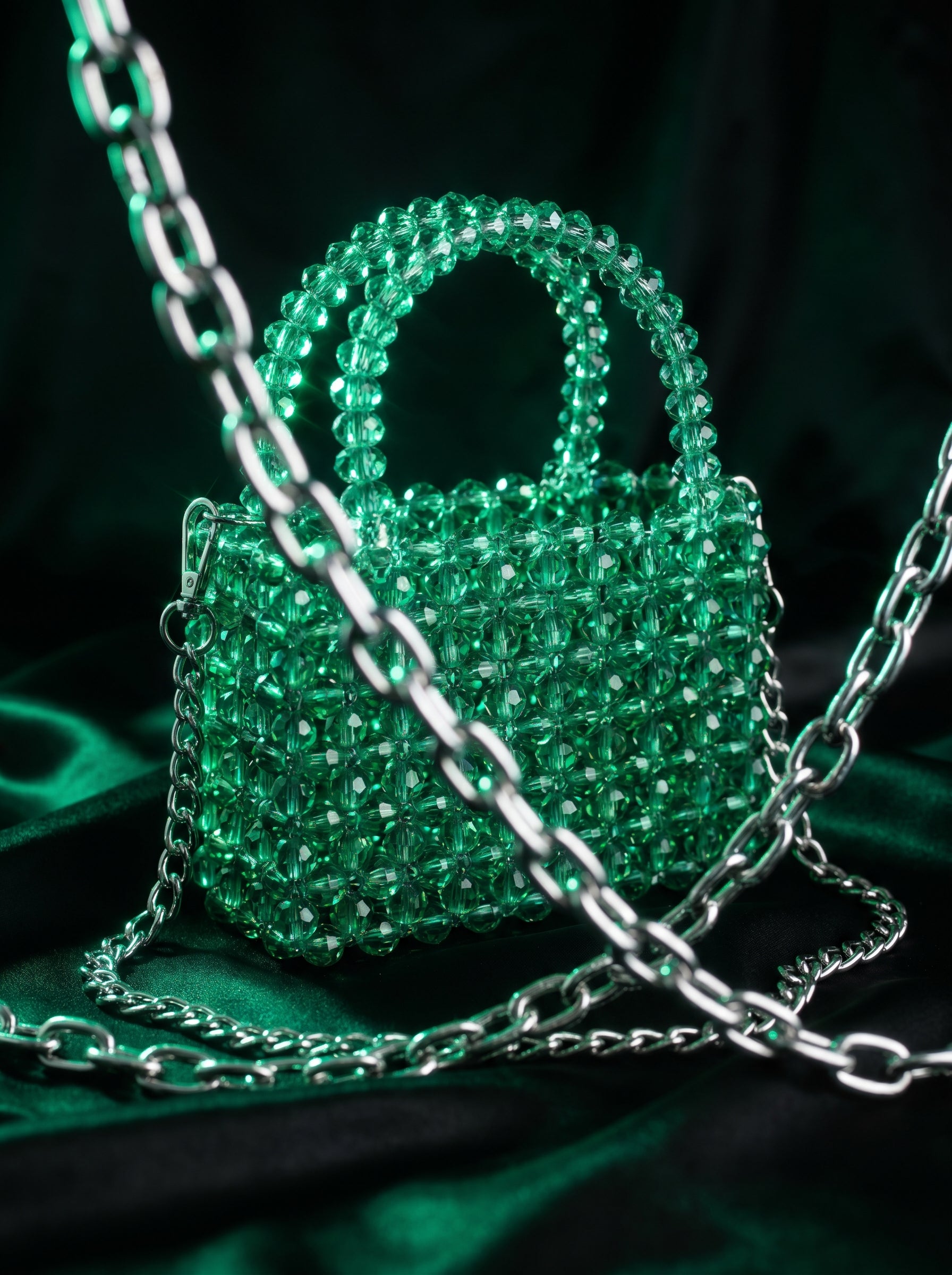 🌸 Emerald Aura Mini – Handmade Green Crystal Bag