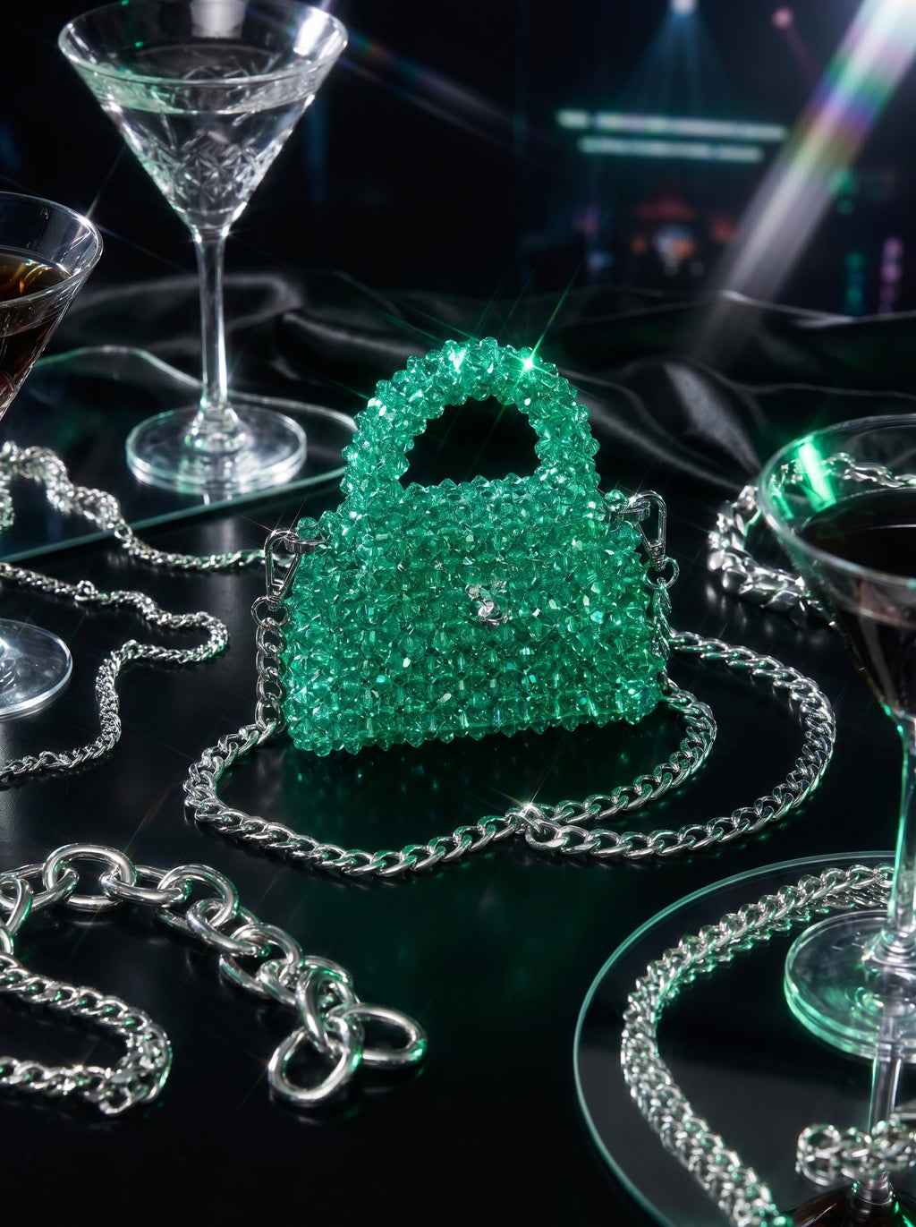 🌸 Emerald Aura Mini – Handmade Green Crystal Bag