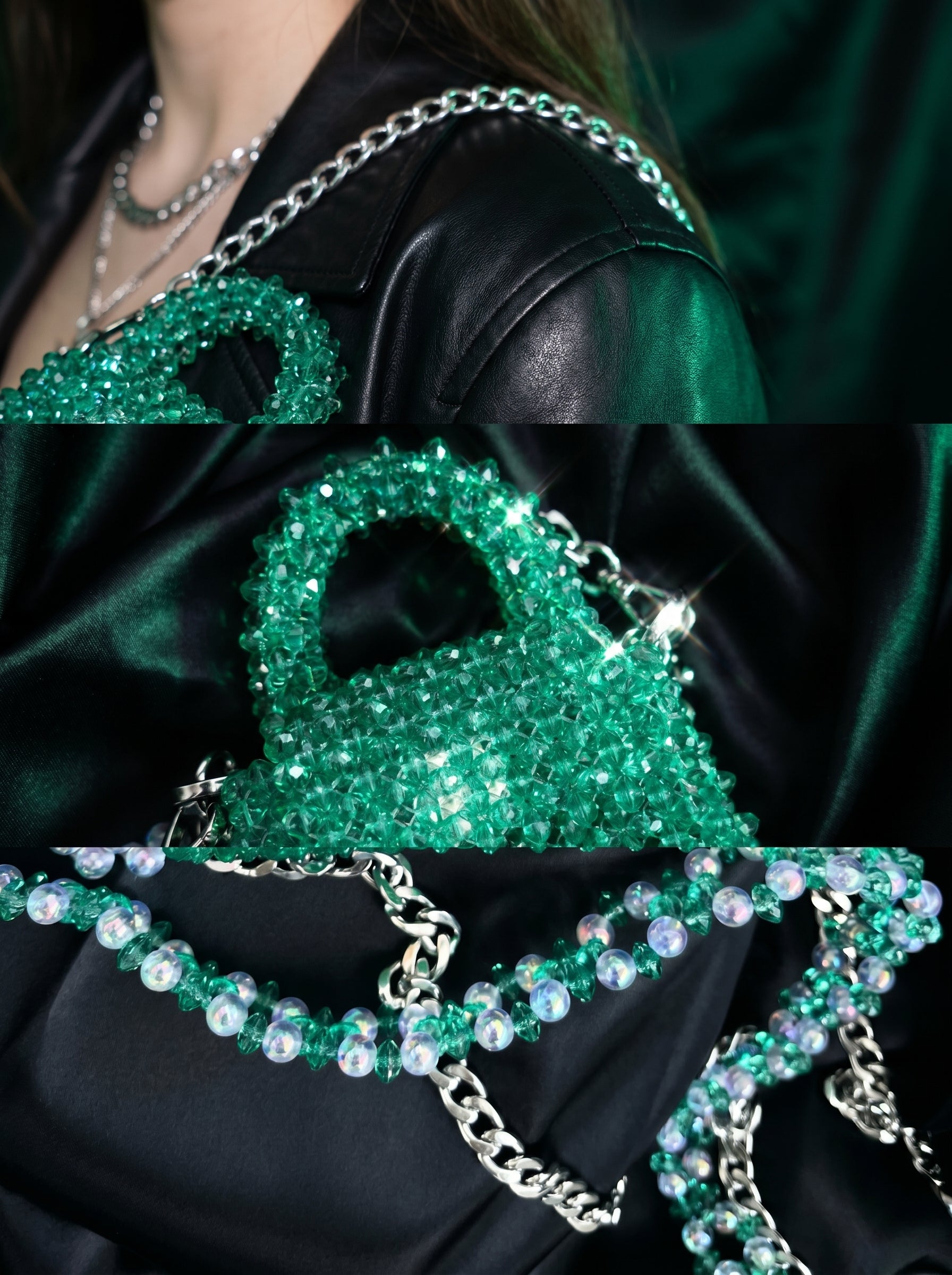 🌸 Emerald Aura Mini – Handmade Green Crystal Bag